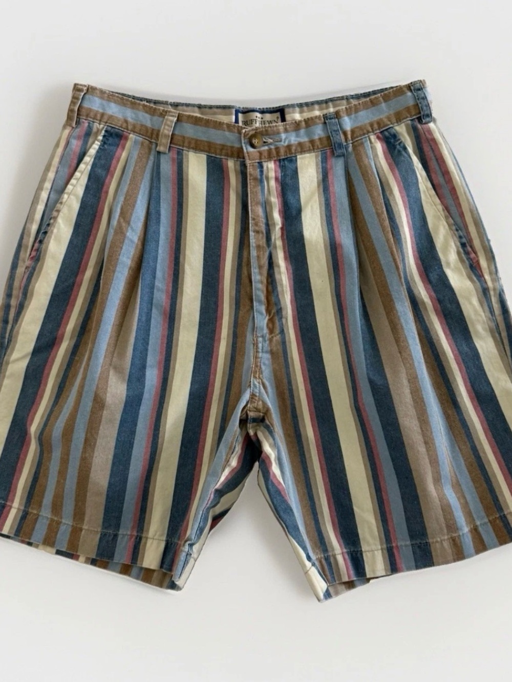 Vintage Ruff Hewn Striped Pleated Men’s Shorts Size 32 X 7” Granpa Chic 80s 90s